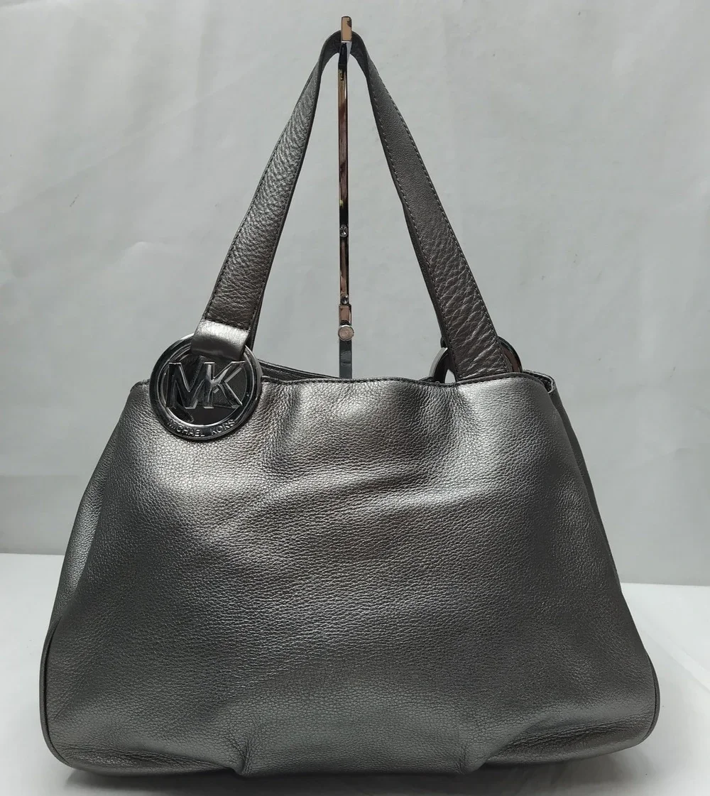 Michael Kors Metallic Gray Leather Double Handles Shoulder Bag